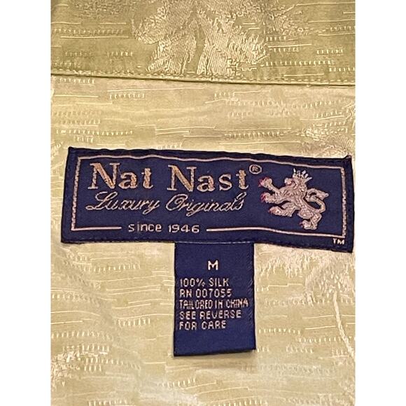 Medium Silk Nat Nast Short Sleeve Hawaiian Shirt Green Palm Trees - Picture 2 of 9